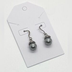 Silver Single Gray Pearl Drop Dangle Earrings Classic Preppy Feminine Retro